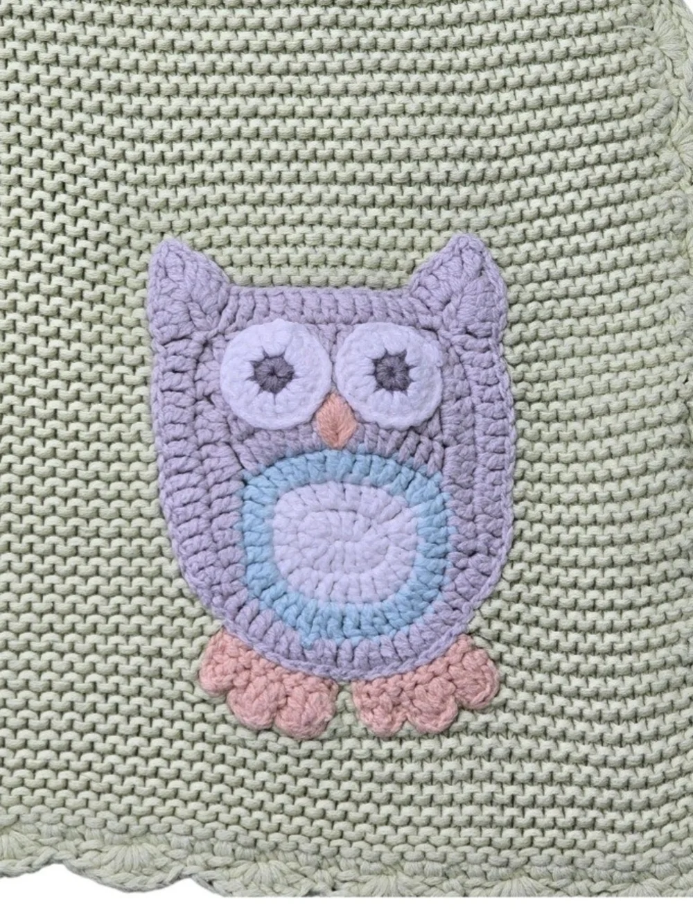 Koala Baby Owl Knit Baby Blanket Green Cotton Crochet Trim Nursery